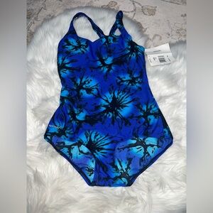 Speedo Ladies One Piece - Blue and Black Splash Size 14 NWT